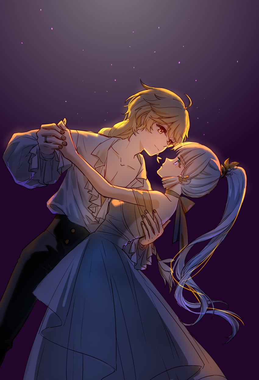 aether and kamisato ayaka (genshin impact) drawn by qingqiu_snow
