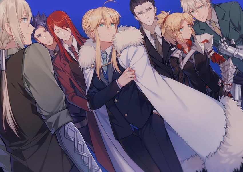 artoria pendragon, mordred, gawain, lancelot, bedivere, and 3 more (fate and 3 more) drawn by yorukun