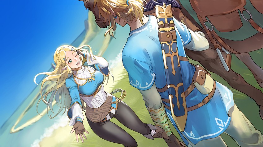 link and princess zelda (the legend of zelda and 1 more) drawn by shiqi1695