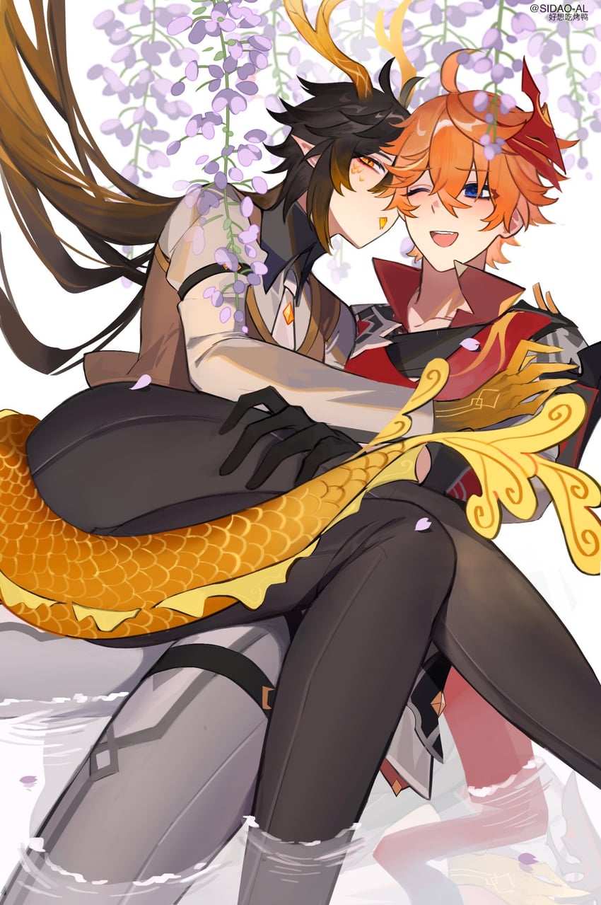 zhongli and tartaglia (genshin impact) drawn by sidao_al