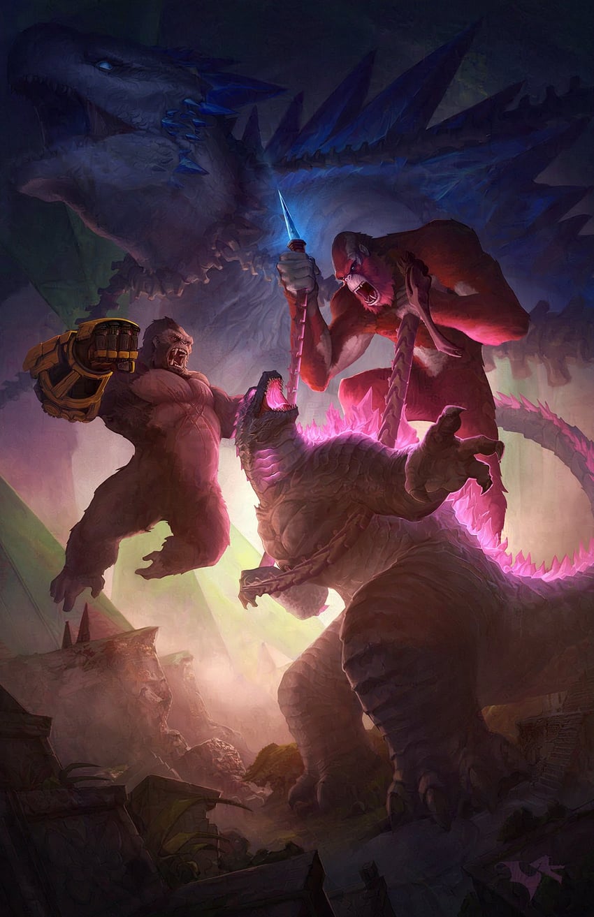 godzilla, king kong, kong, godzilla evolved, shimo, and 1 more (godzilla and 3 more) drawn by chipyray