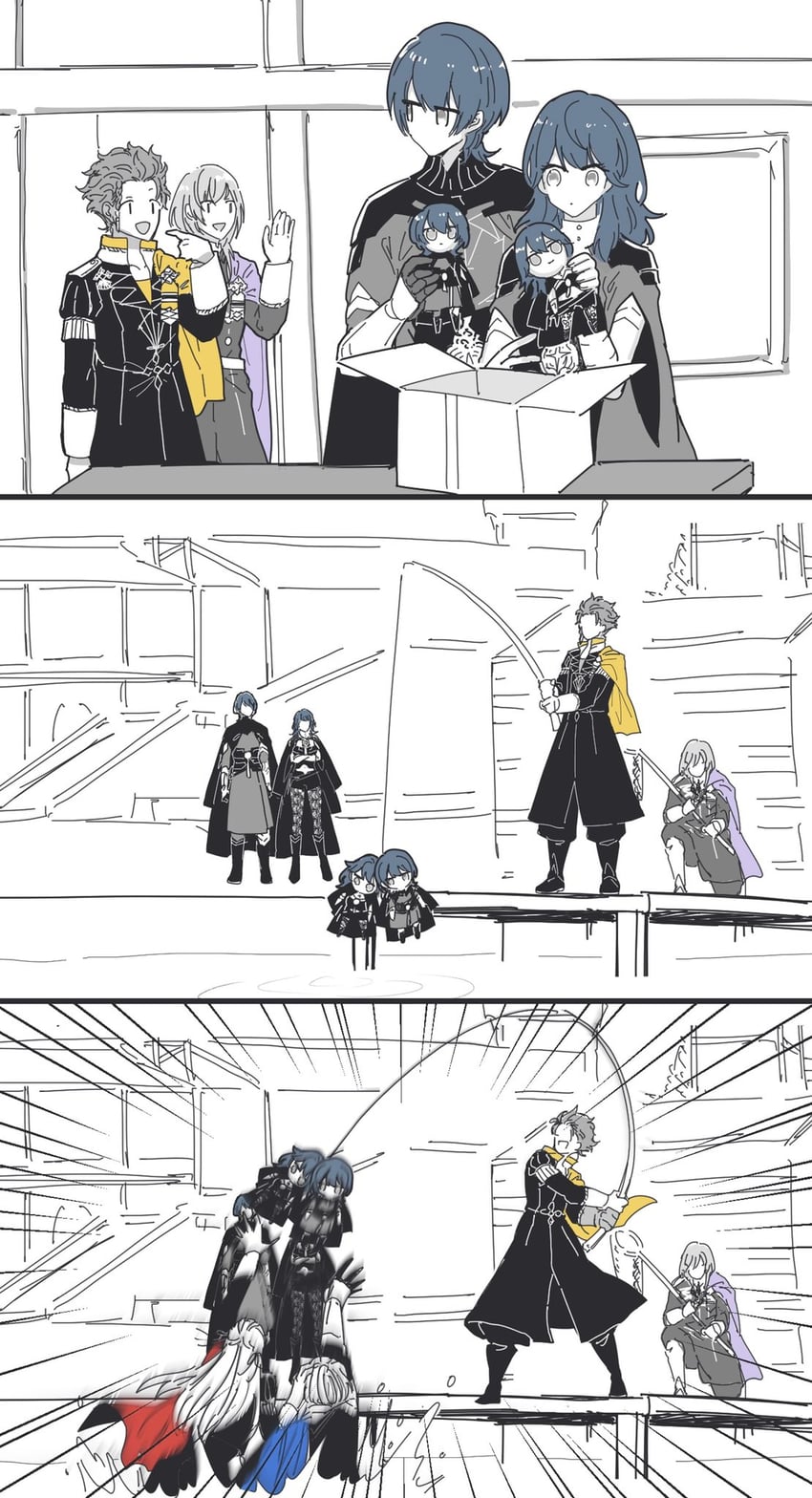 female byleth, edelgard von hresvelg, dimitri alexandre blaiddyd, male byleth, claude von riegan, and 1 more (fire emblem and 1 more) drawn by weooooow