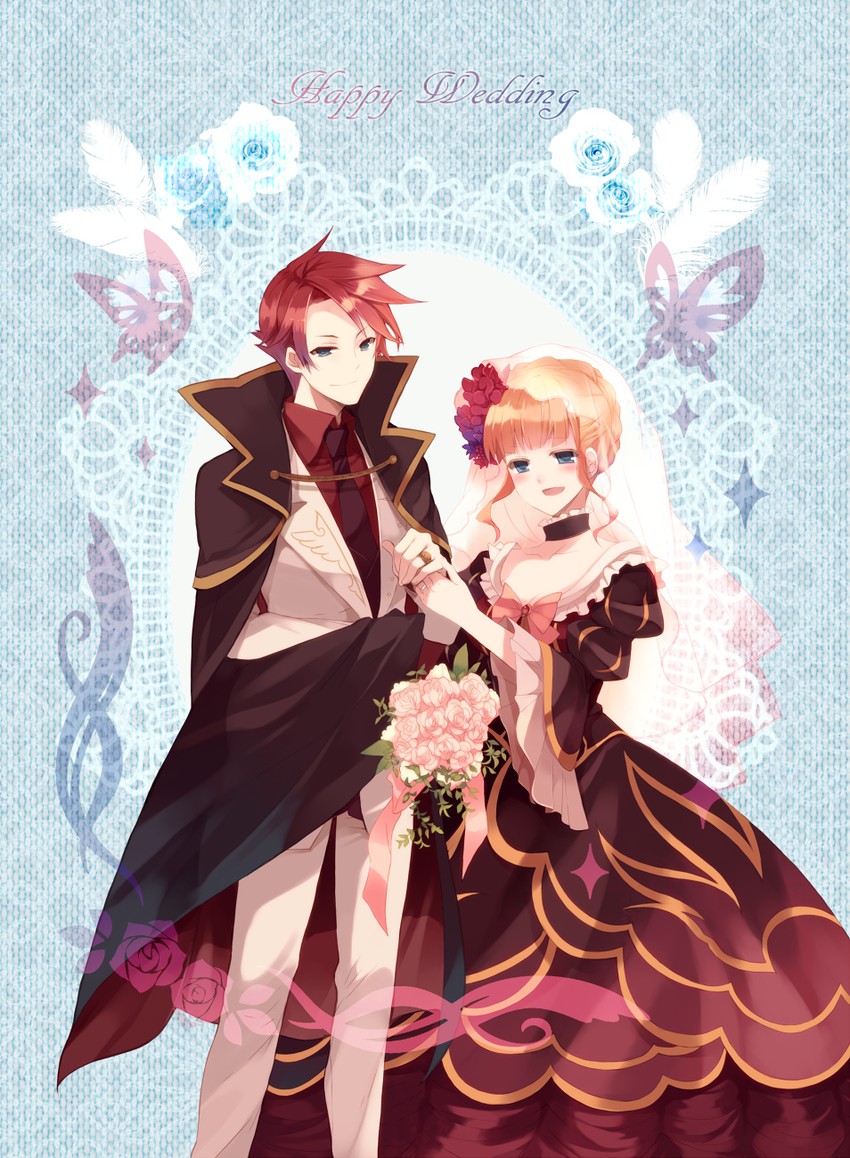 beatrice and ushiromiya battler (umineko no naku koro ni) drawn by hanokage and suzushiro_kurumi