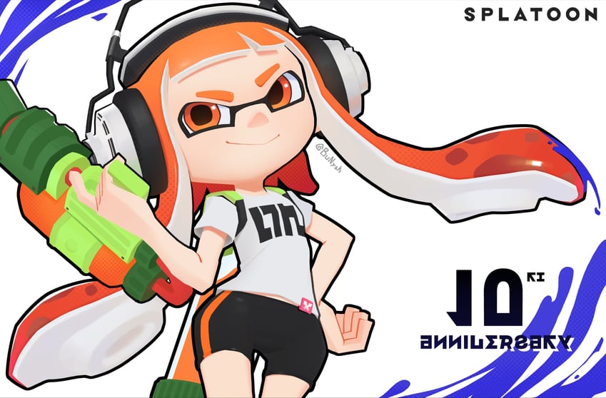 inkling player character and inkling girl (splatoon and 1 more) drawn by bunysk