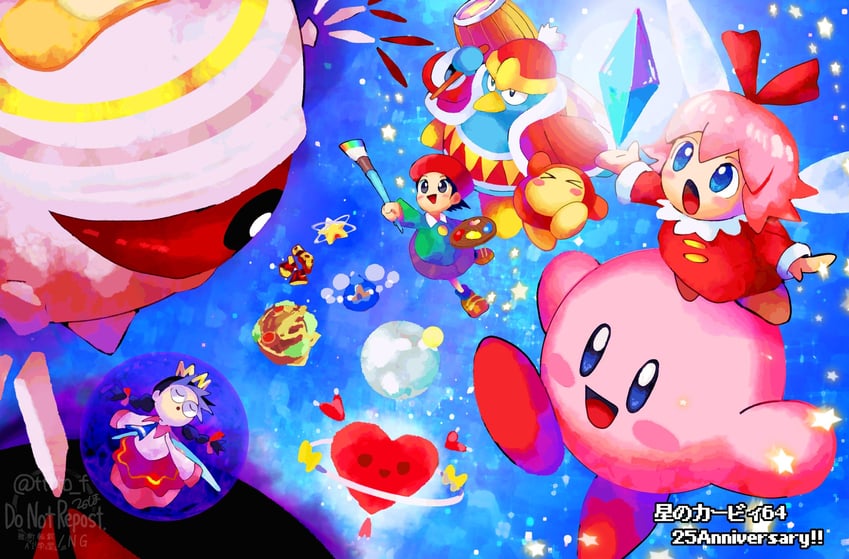 kirby, waddle dee, king dedede, adeleine, ribbon, and 2 more (kirby and 1 more) drawn by tofu_(tttto_f)