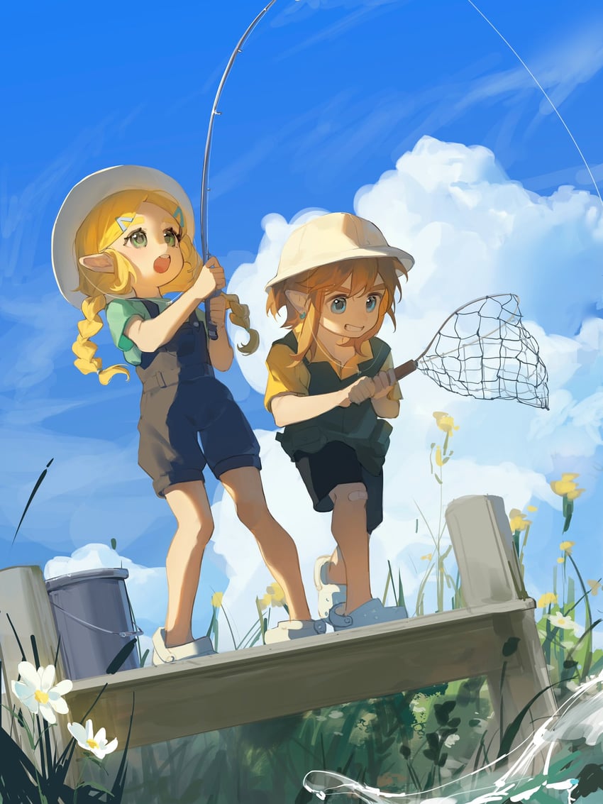 link and princess zelda (the legend of zelda and 2 more) drawn by yumiyumo3o