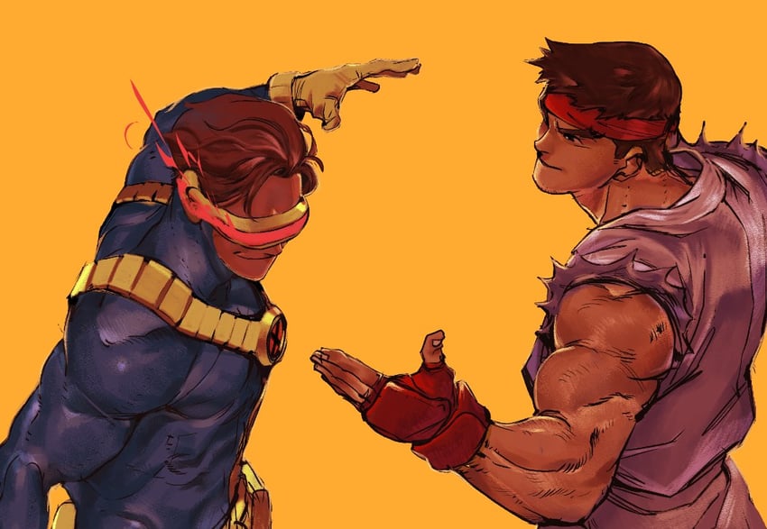 ryu and cyclops (street fighter and 4 more) drawn by yeet_sonny