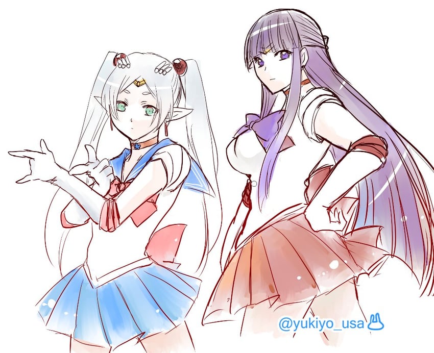 frieren, fern, sailor moon, and sailor mars (sousou no frieren and 1 more) drawn by yukiyo_usa