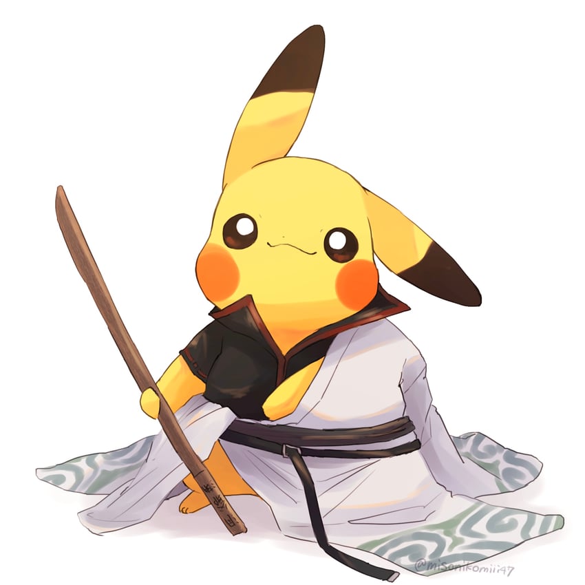 pikachu and sakata gintoki (pokemon and 1 more) drawn by misonikomiii