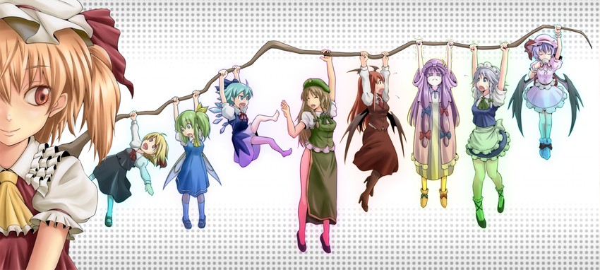 remilia scarlet, flandre scarlet, izayoi sakuya, cirno, patchouli knowledge, and 4 more (touhou and 1 more) drawn by ao_usagi