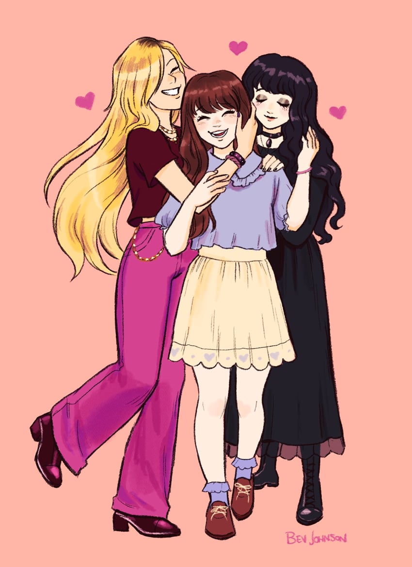 honda tohru, hanajima saki, and uotani arisa (fruits basket) drawn by bev_johnson