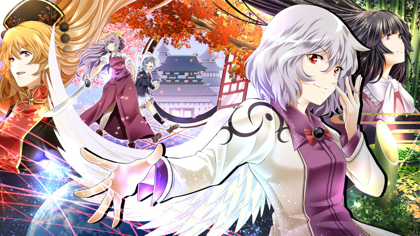houraisan kaguya, junko, kishin sagume, watatsuki no yorihime, and reisen (touhou) drawn by arkatopia