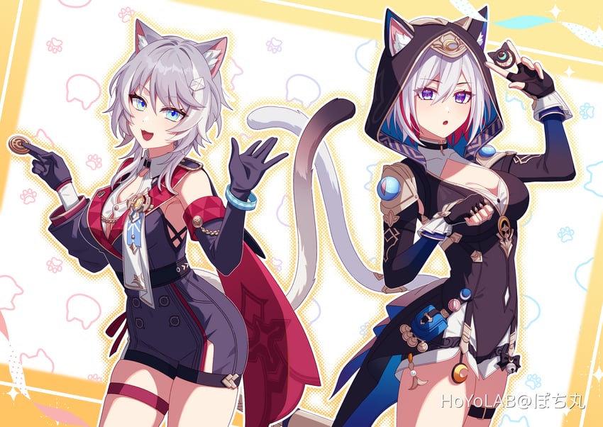 topaz and cipher (honkai and 1 more) drawn by pochimaru_(marumaru_wanwan)