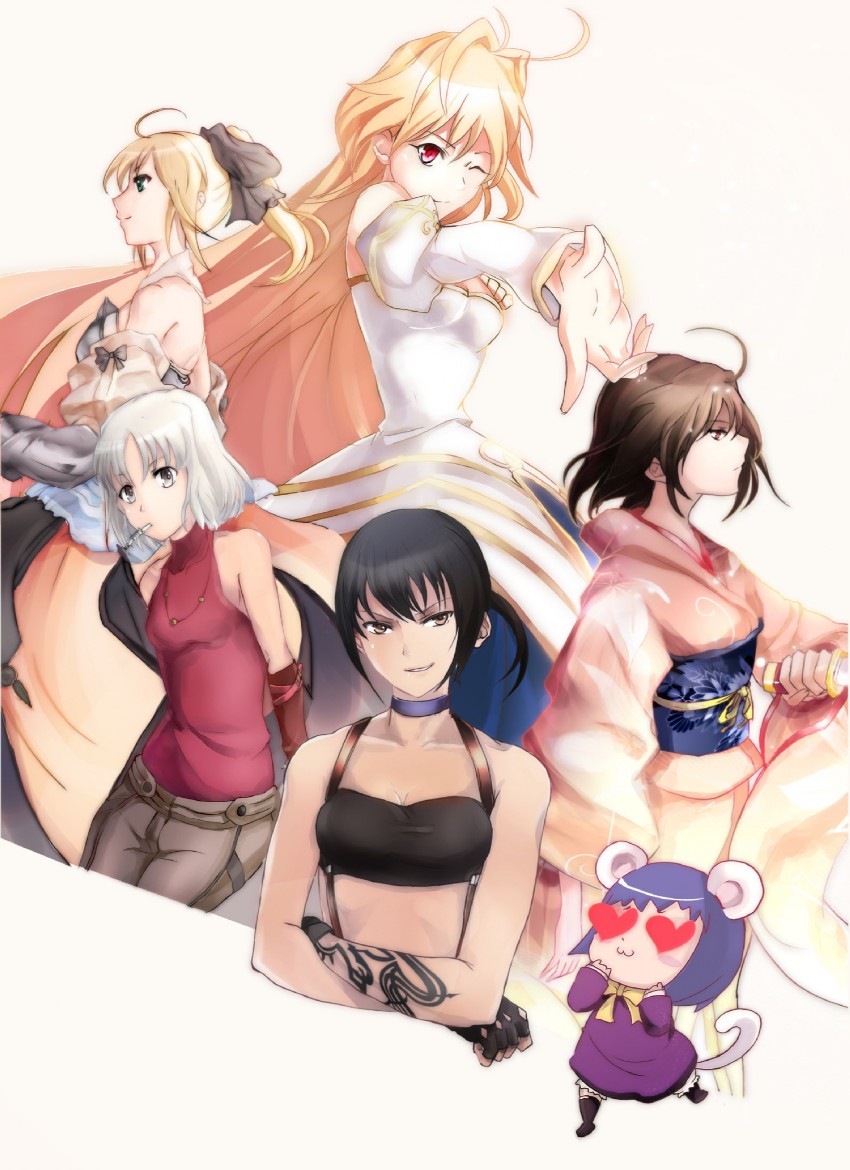 artoria pendragon, arcueid brunestud, ryougi shiki, saber lily, archetype earth, and 4 more (fate and 7 more) drawn by kio_sayuki