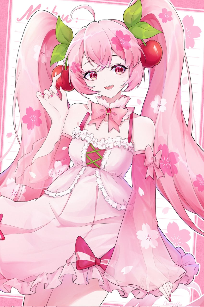 hatsune miku and sakura miku (vocaloid) drawn by powderblue_lan