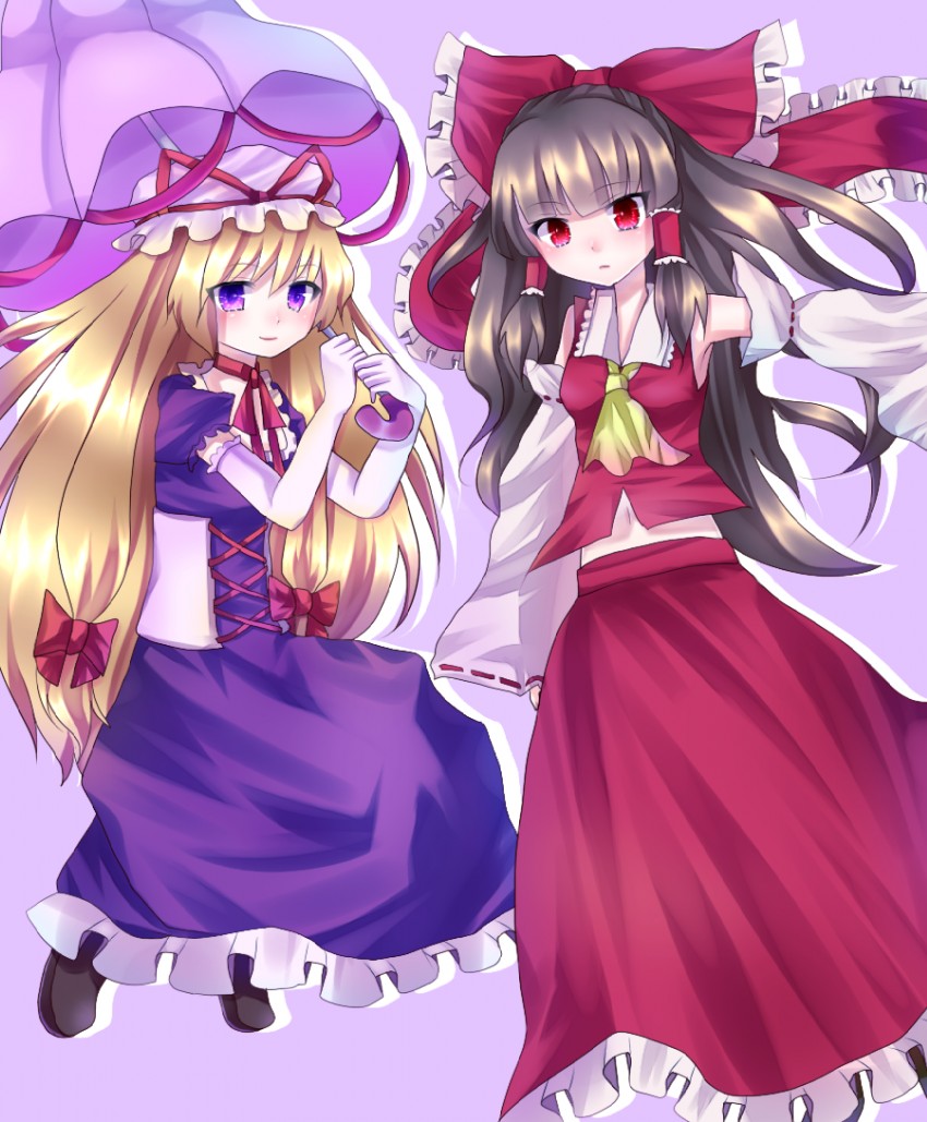 hakurei reimu and yakumo yukari (touhou) drawn by meronpanna_(mikoniito)
