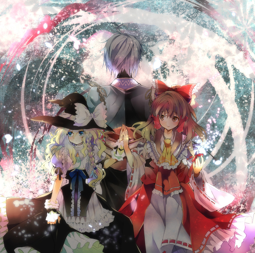 hakurei reimu, kirisame marisa, and morichika rinnosuke (touhou and 1 more) drawn by yoshidasan12
