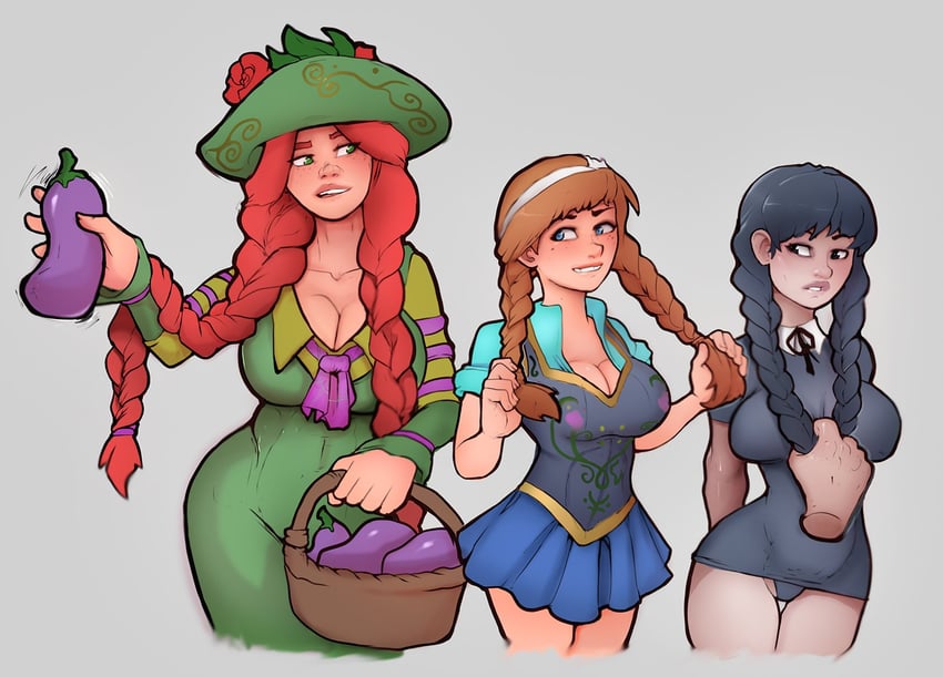 anna, wednesday addams, and mirabel garlick (wizarding world and 4 more) drawn by markydaysaid