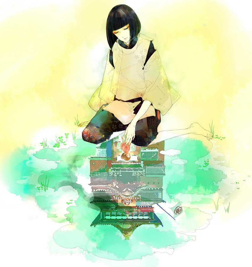ogino chihiro and haku (sen to chihiro no kamikakushi) drawn by molatoliamu