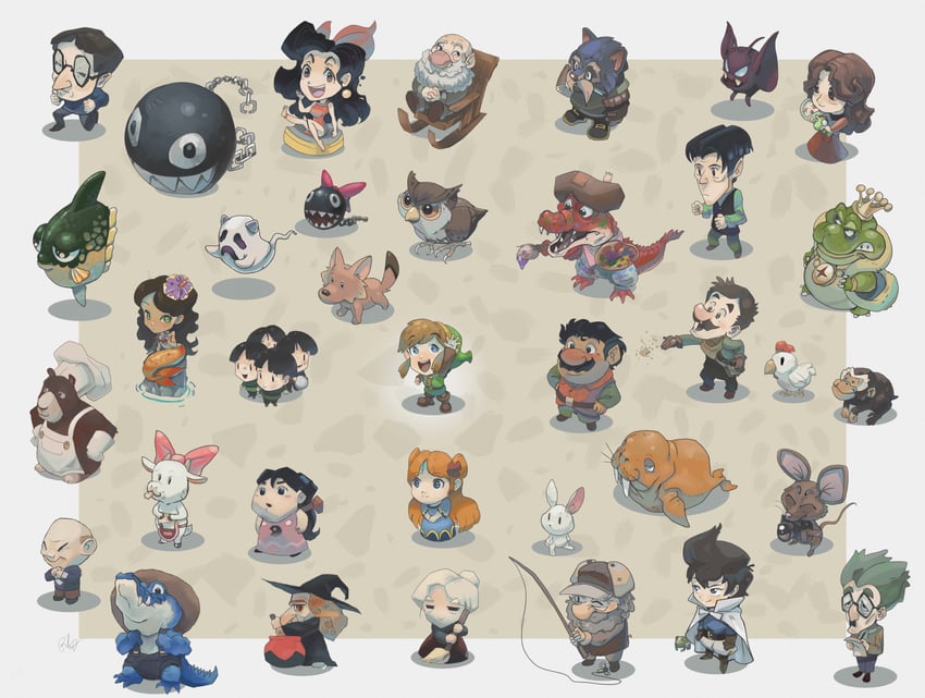 link, chain chomp, cucco, marin, prince richard, and 29 more (the legend of zelda and 1 more) drawn by phil_dragash