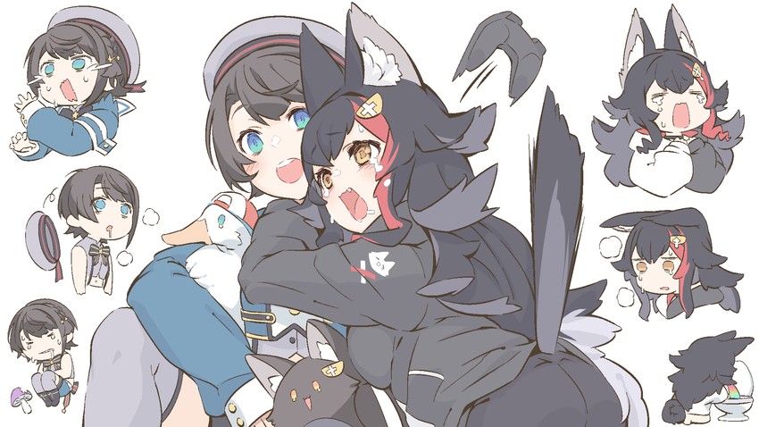 ookami mio, oozora subaru, subaru duck, and miochun (hololive) drawn by tataki_tuna