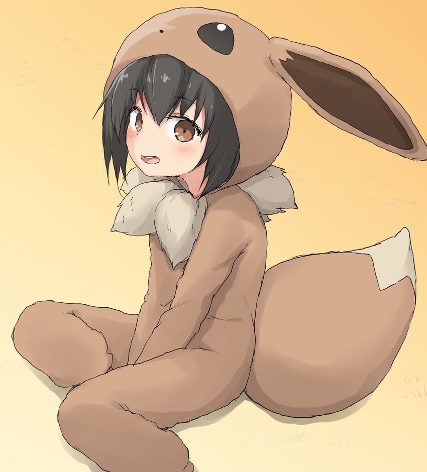 eevee and poke kid (pokemon and 1 more) drawn by yakihebi