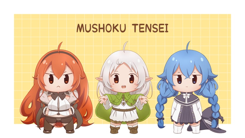 roxy migurdia, eris greyrat, and sylphiette (mushoku tensei) drawn by aria_404
