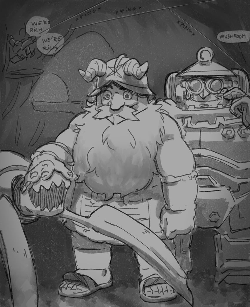 senshi, driller, and glyphid grunt (dungeon meshi and 1 more) drawn by beamboi