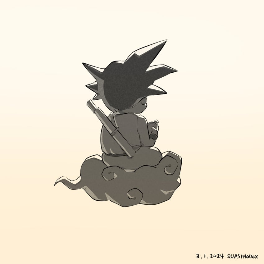 son goku and toriyama akira (dragon ball) drawn by quasimodox