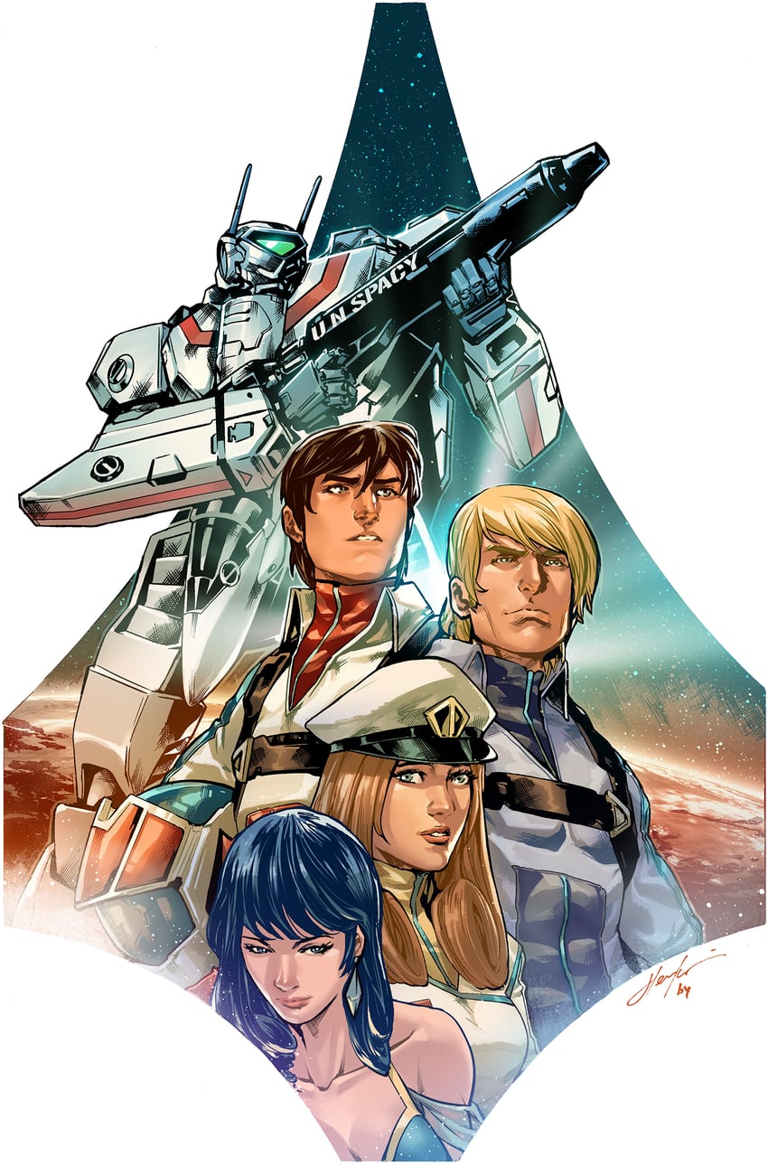 vf-1, lynn minmay, ichijou hikaru, hayase misa, vf-1j, and 1 more (macross and 2 more) drawn by bryanvalenza and hendry_prasetya
