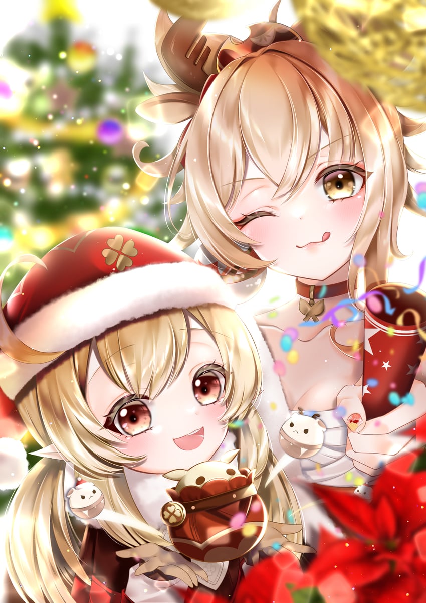 klee, yoimiya, and jumpy dumpty (genshin impact) drawn by mayu_(sh-n-9)