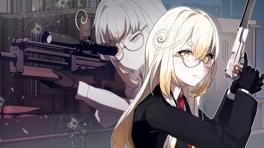 agent 47 and kanna yanagi (indie virtual youtuber) drawn by mineta_naoki