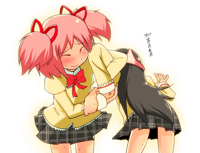 akemi homura and kaname madoka (mahou shoujo madoka magica) drawn by rariatto_(ganguri)