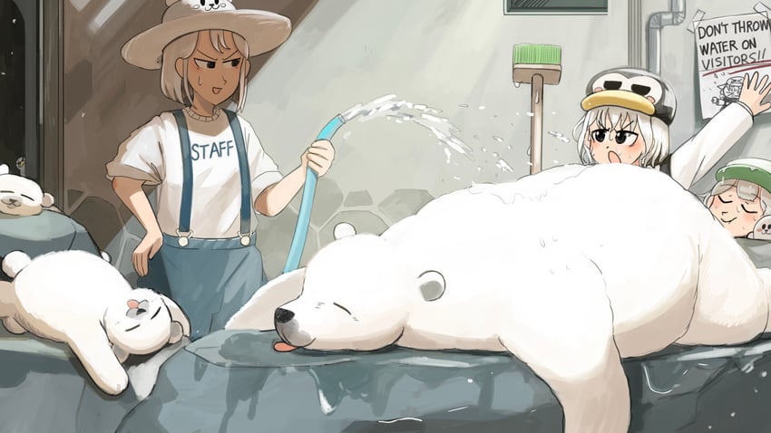 penguin keeper, seal keeper, and polar bear keeper (zookeepers) drawn by diva_(hyxpk)