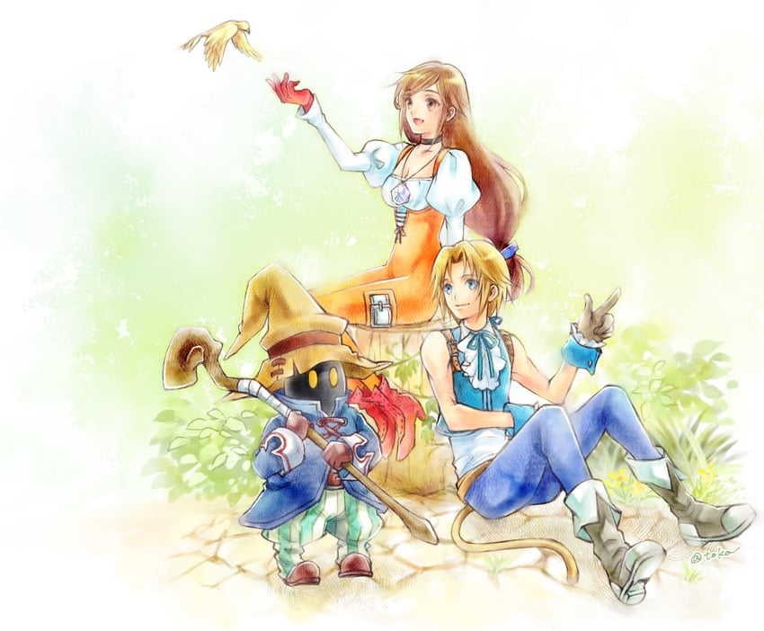 zidane tribal, garnet til alexandros xvii, black mage, and vivi ornitier (final fantasy and 1 more) drawn by quichi_91