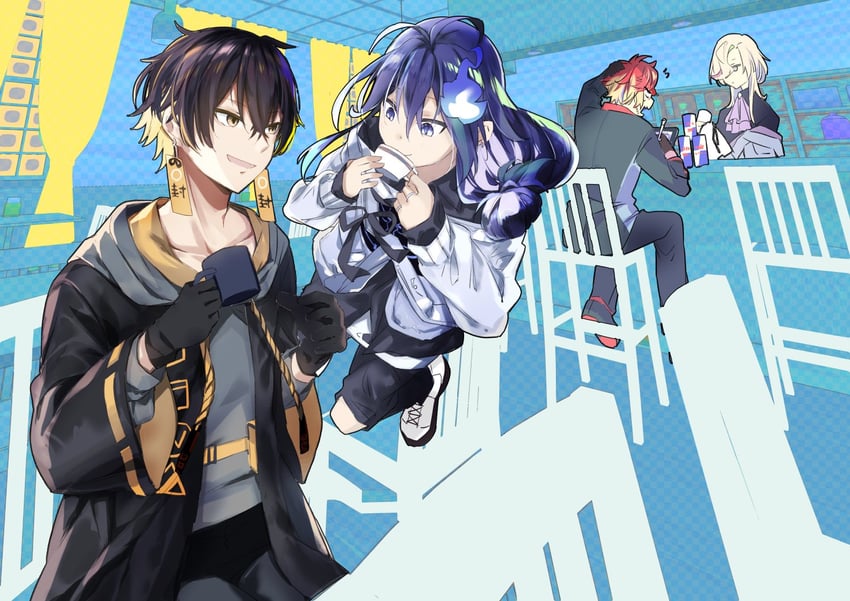 yatogami fuma, minase rio, utsugi uyu, and hizaki gamma (holostars and 1 more) drawn by ayuka