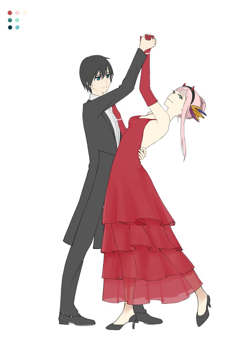 zero two and hiro (darling in the franxx) drawn by new_romantics