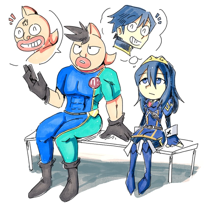 lucina, chrom, kinnikuman, and kinniku mantarou (fire emblem and 3 more) drawn by setz