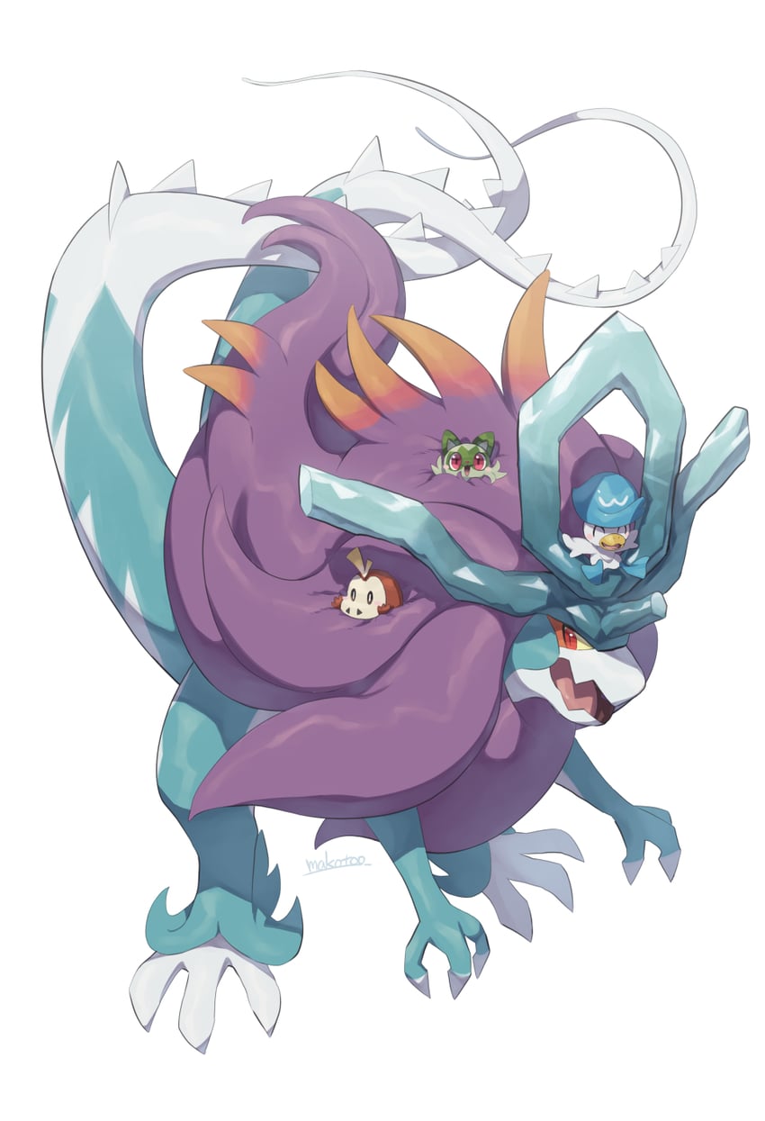 sprigatito, fuecoco, quaxly, and walking wake (pokemon) drawn by makoto_ikemu
