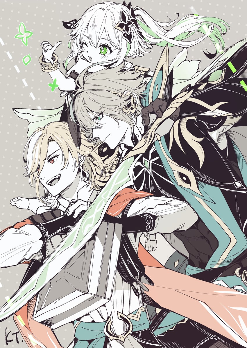 nahida, alhaitham, kaveh, and mehrak (genshin impact) drawn by tanuki_nishi