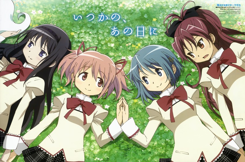 akemi homura, kaname madoka, miki sayaka, and sakura kyoko (mahou shoujo madoka magica and 1 more) drawn by aoki_yuu