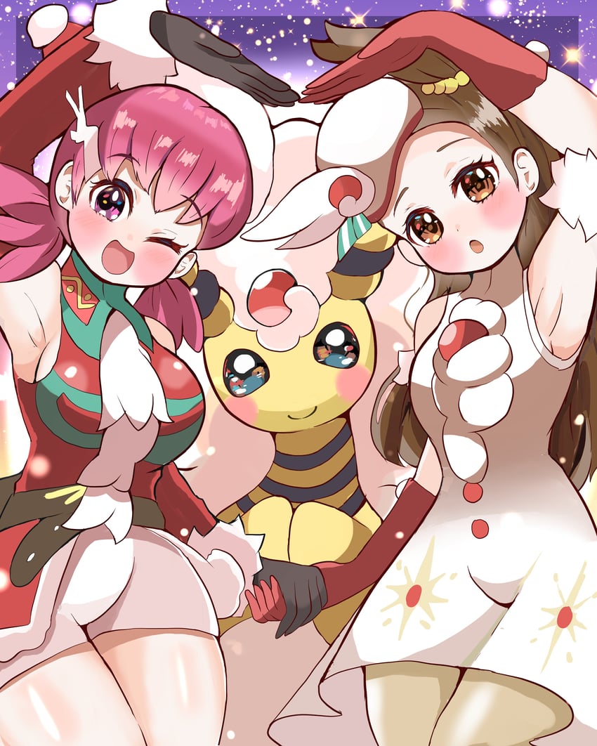ampharos, mega ampharos, jasmine, and whitney (pokemon and 1 more) drawn by carrot_summer