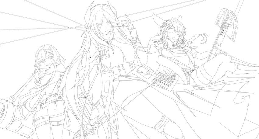 kroos, ines, kroos the keen glint, and firewhistle (arknights) drawn by mix_(mix233)