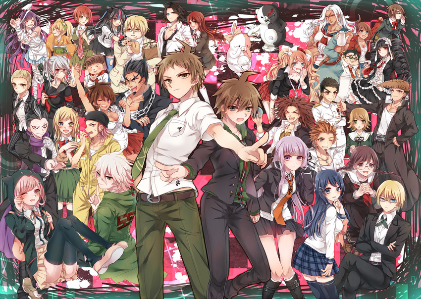 nanami chiaki, komaeda nagito, hinata hajime, kirigiri kyoko, enoshima junko, and 31 more (danganronpa and 5 more) drawn by miyuzu