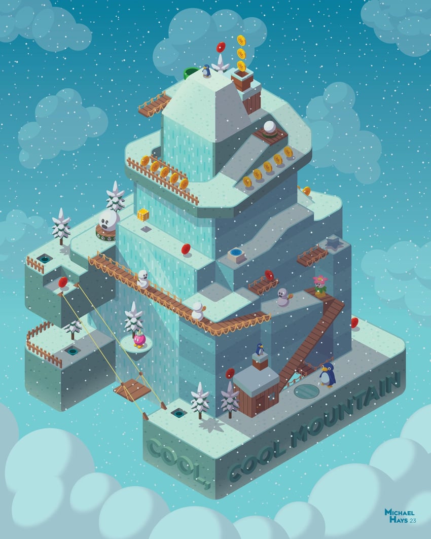 penguin, bob-omb buddy, mr. blizzard, mother penguin, spindrift, and 1 more (mario and 1 more) drawn by michael_hays