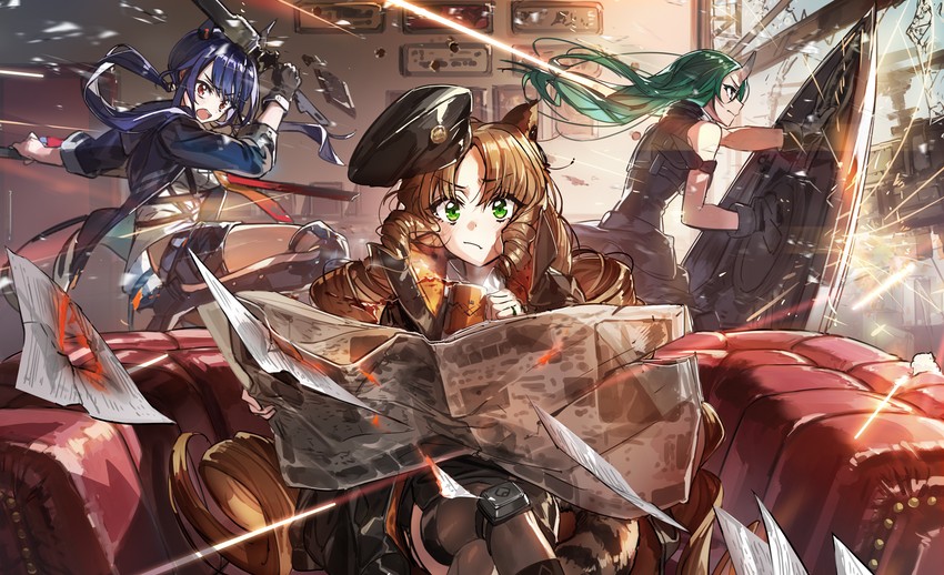 ch'en, hoshiguma, and swire (arknights) drawn by wata_(attaka_towel)