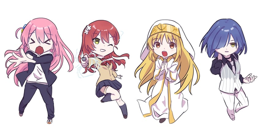 gotoh hitori, misaka mikoto, kita ikuyo, ijichi nijika, yamada ryo, and 3 more (bocchi the rock! and 4 more) drawn by harumi61