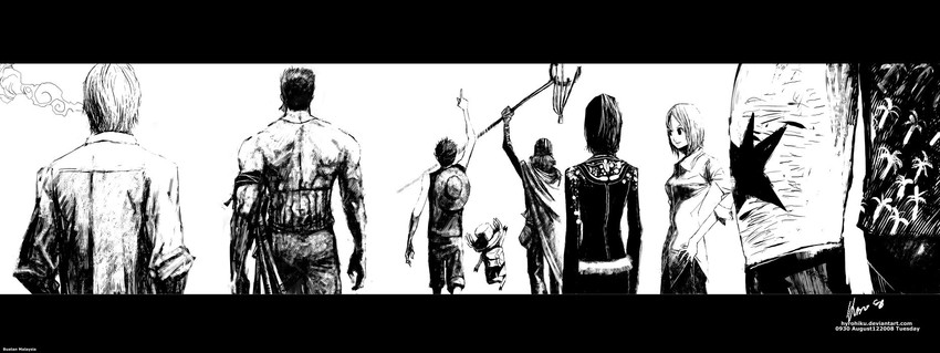 nami, monkey d. luffy, nico robin, roronoa zoro, sanji, and 3 more (one piece) drawn by hyrohiku