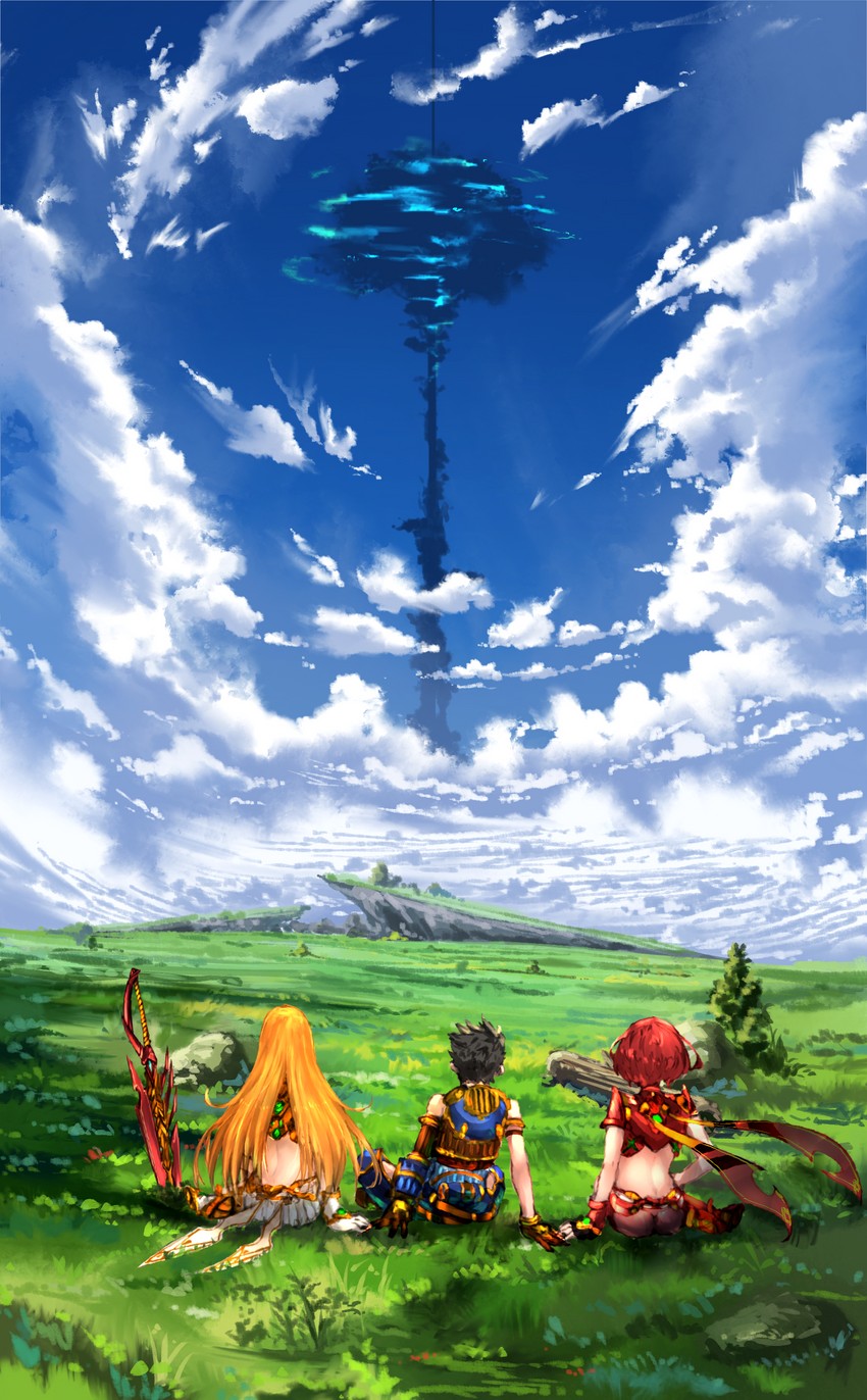 pyra, mythra, and rex (xenoblade chronicles and 1 more) drawn by poteto_(potetosarada123)