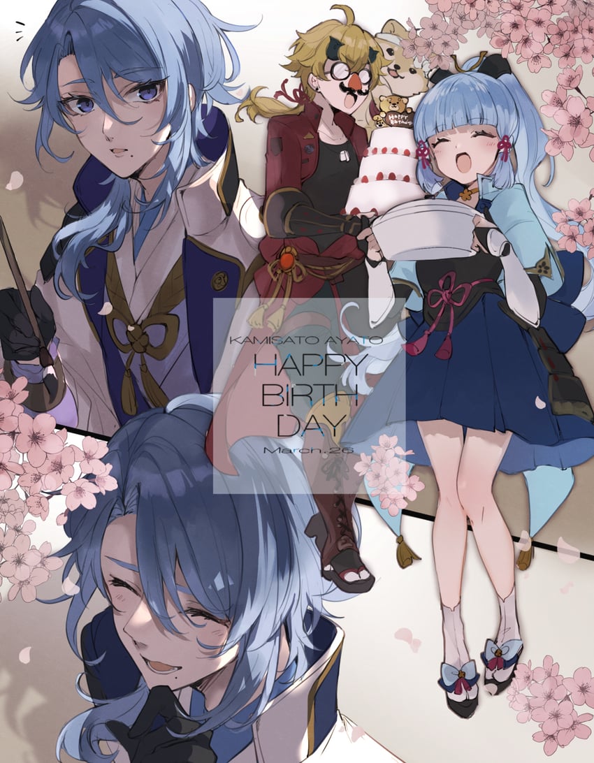 kamisato ayaka, kamisato ayato, and thoma (genshin impact) drawn by naruka_(ynarukay)
